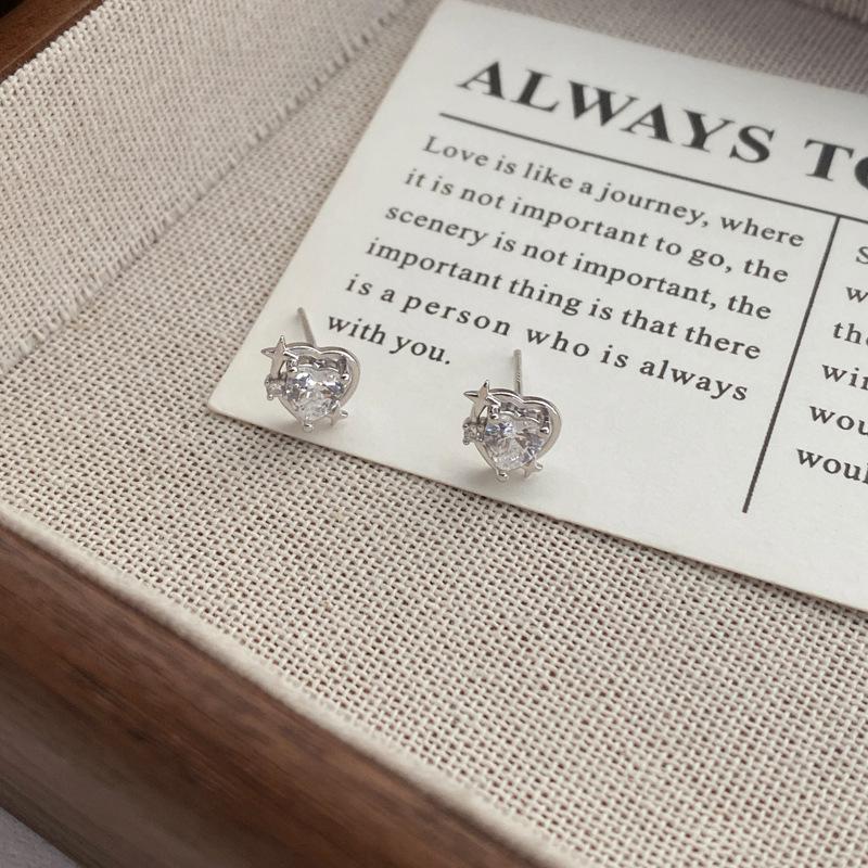 S999 Sterling Silver Zirconia Star & Heart Stud Earrings for Women and Girls - Elegant and Versatile Sterling Silver