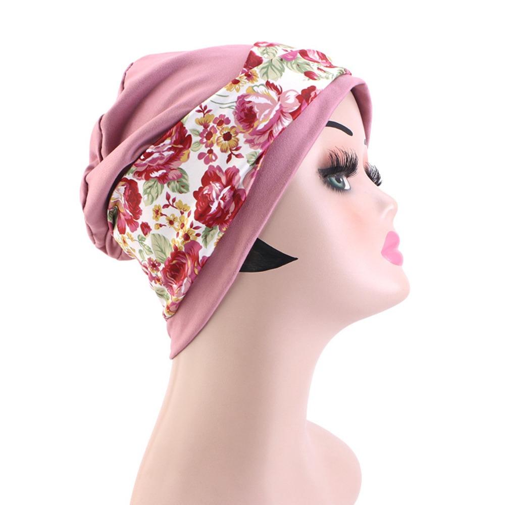 New Flower Print Bohemian Headband Hat Stretch Fabric Breathable Hair Care Cap Comfortable Flat Top Hood Women
