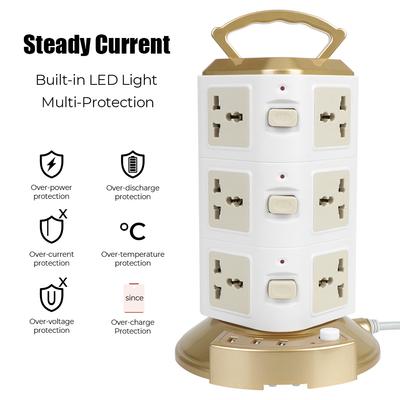 12 Way Outlets Vertical EU US UK AU Universal Socket Overload Protector EU Plug Tower Multi Power Strip With 3 USB 1.8m Cord