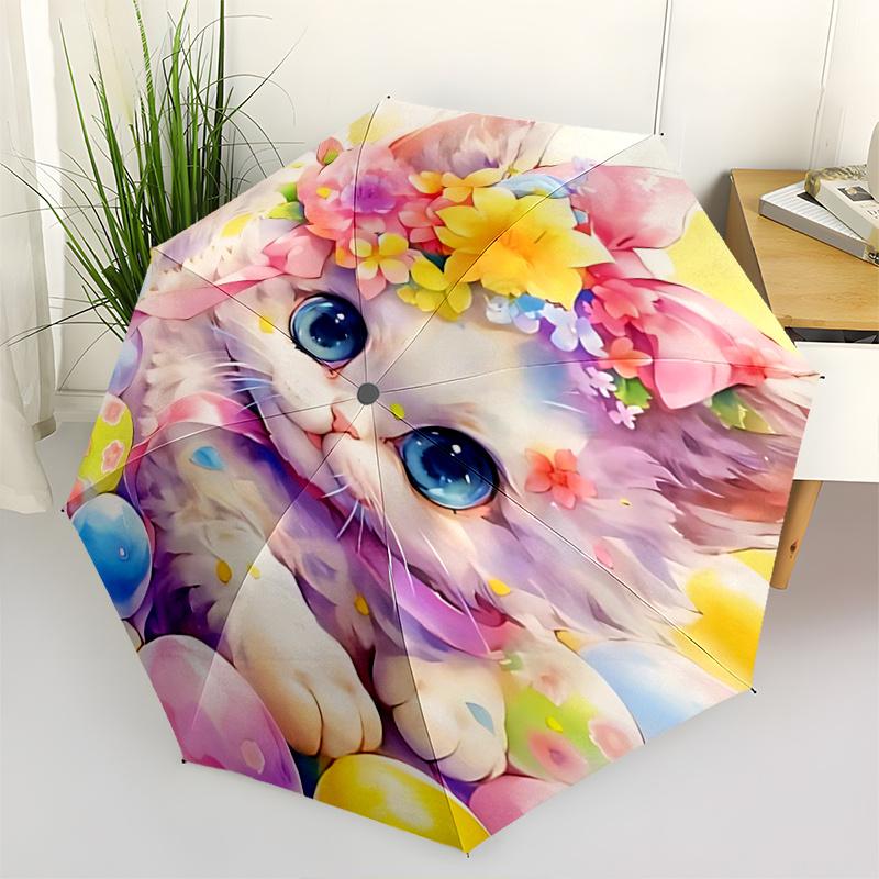 1pc Easter Bunny Flower Crown with Eggs Perfect for Automatic Opening Umbrella, Portable Folding Design, 8-Bone Iron Frame Outdoor Umbrella, Fest