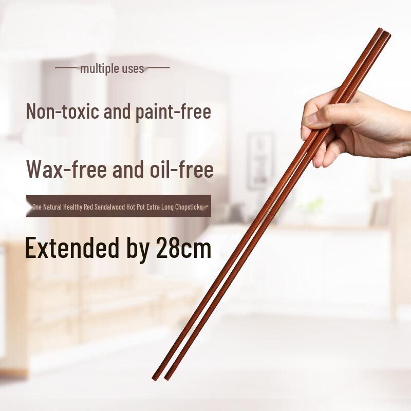 Red Sandalwood High-Temperature-Resistant Long Chopsticks for Hot Pot and Noodle Serving
