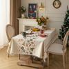 Față de masă de Crăciun dreptunghiulară țesută jacard cu pompoane albe, decorativă florală, husă pentru masă de dining