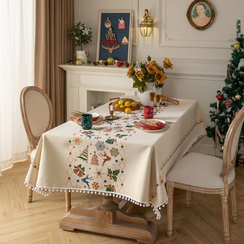 Christmas Tree Decor Woven Jacquard Tablecloth Rectangular Table Cover Dining Coffee