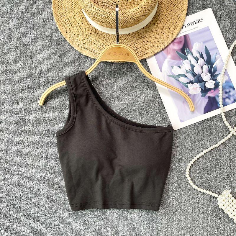 Summer Vest for Women Outwear 2024 New Arrival Sexy Short Sleeveless with Chest Pad Tops Sexy Scheming off-the-Shoulder Sling