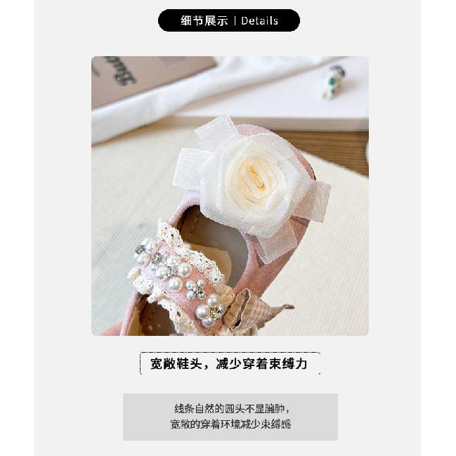 Girls' small leather shoes2026Spring new mesh floral princess shoes, soft sole, non-slip, Korean style fashion shoes for little girls