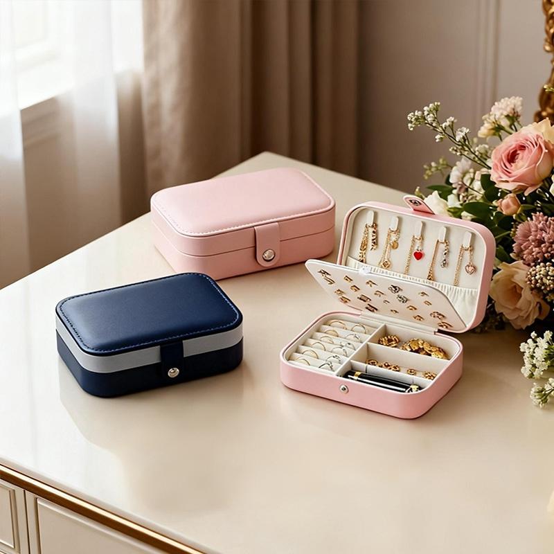 Boîte Organisateur de Bijoux de Voyage Portable en Cuir PU Étui de Rangement Boucle d'Oreille Bague Collier Étui de Rangement pour Bijoux Présentoir Femme