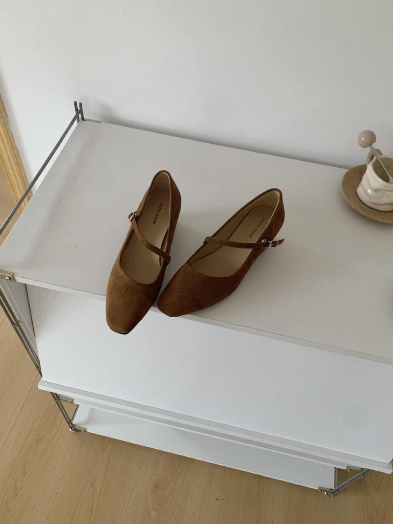 DAPAI SHOW Wedge Heel Retro Shallow Mouth Mary Jane Shoes Women's French One-word Buckle Strap Square Head Single Shoes Versatile Shoes Women