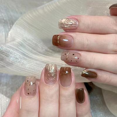 Pure Hand-wearing Nail Handmade Fake Nail Patch Autumn and Winter Amber Magic Mirror Rad Ins Nail Student Nail