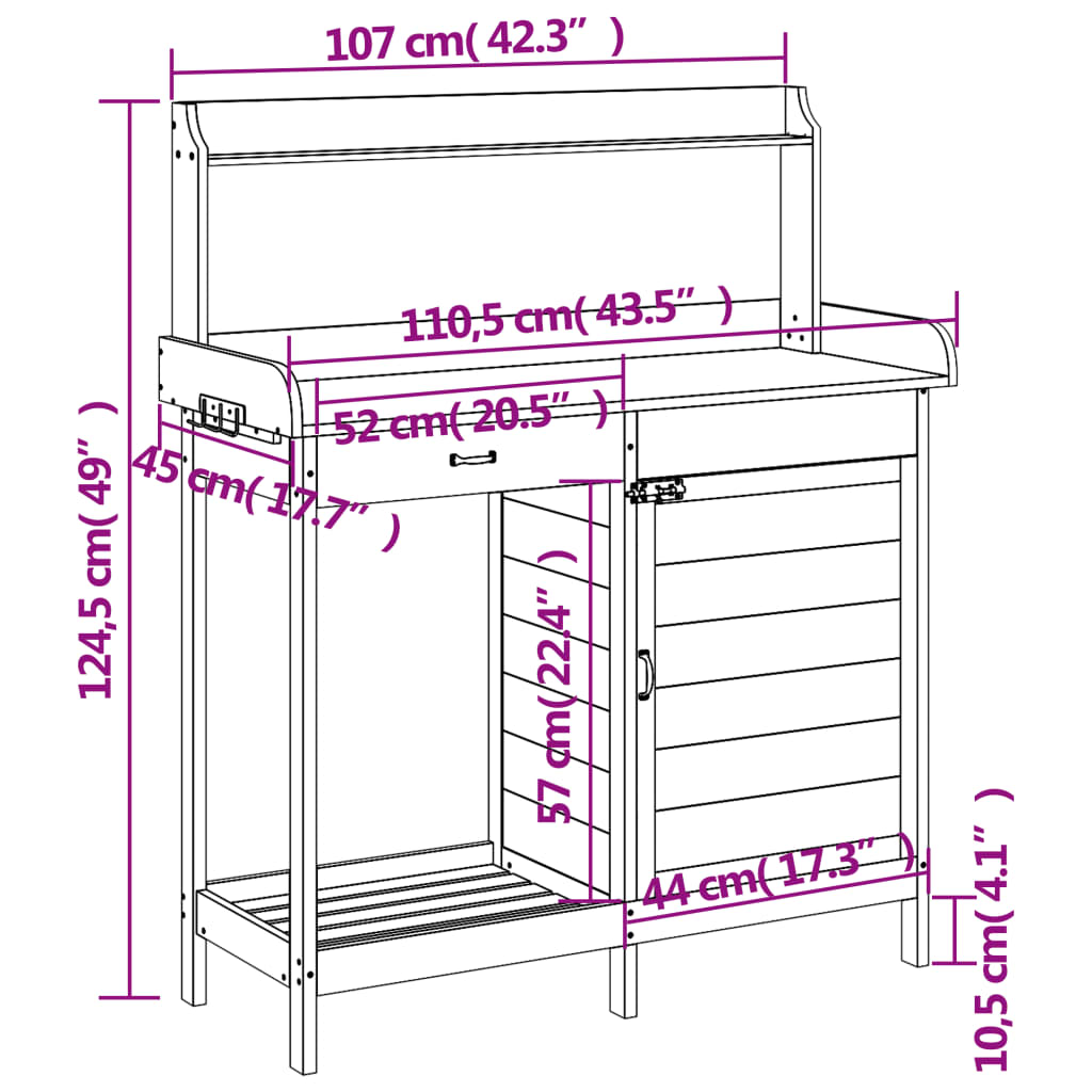 Plant Table with Cabinet 110.5 x 45 x 124.5 cm Solid Spruce Wood