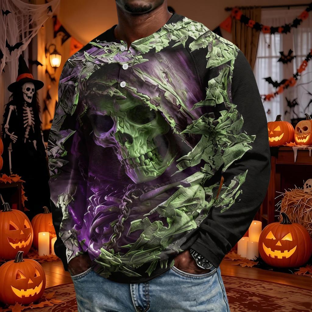 Men's Halloween Long Sleeve Raglan Shirt Loose Fit Casual