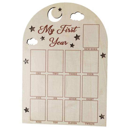 12 Months Baby Picture Frame  Carved Wood Monthly Photo Display Board A
