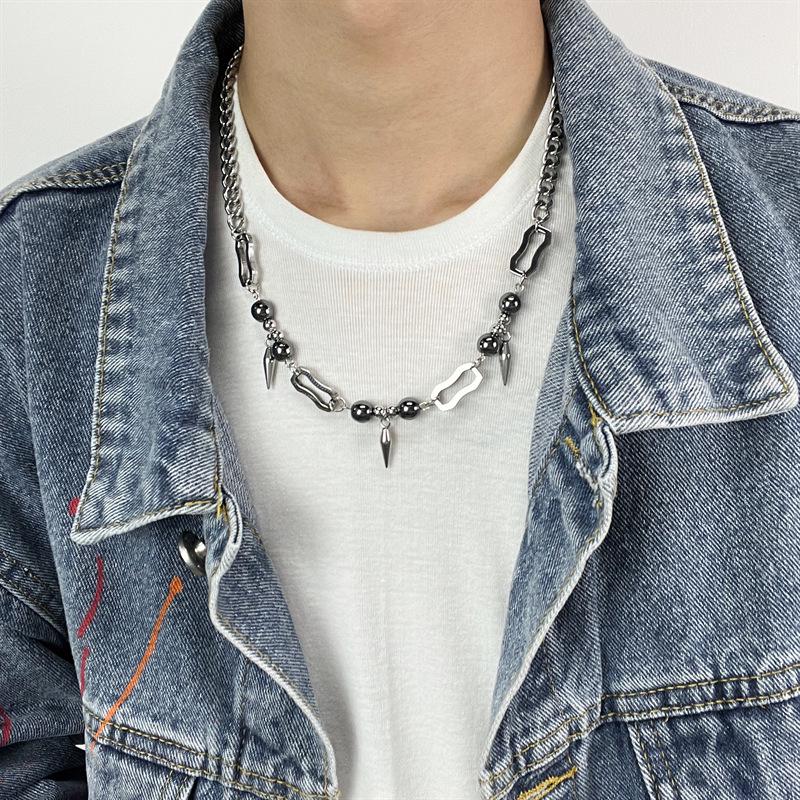 Titanium Steel Rivet Stitching Punk Rock Necklace for Men & Women