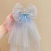 Children's Veil Hairpin Girl's Bow Crown Hairpin Photo Top Clip Baby's Birthday Mesh Headwear Princess Handmade Fashion