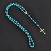Women's Christian Fashion Faux Pearl Rosary Necklace with Virgin Mary & Jesus Cross Pendant Long Beads Chain Jewelry