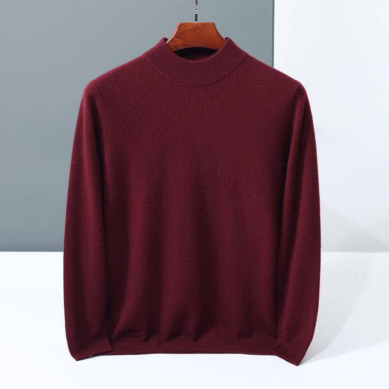 Solid color simple cashmere sweater men's semi-turtleneck pullover new knitted cashmere