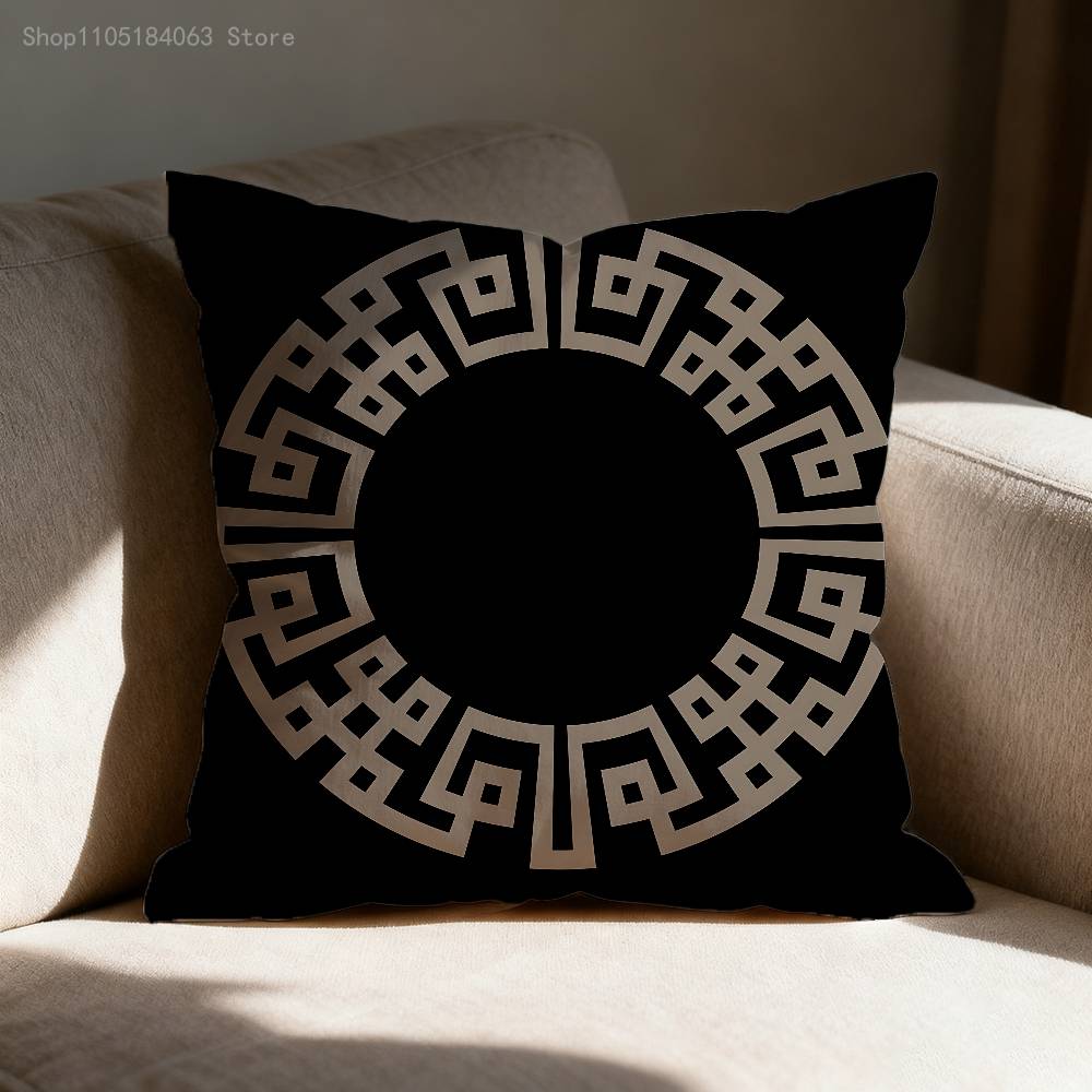Greek Key Golden Baroque Style Pillow Case Print Polyester Fiber 40X40 Cm Home Sofa Throw Cushion Cover Decoration