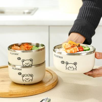 WORTHBUY 350ML Kid Bowl 304 Stainless Steel Rice Bowl Cute Tableware Children Anti Scalding Soup Bowl Fruit Salad Food Bowl