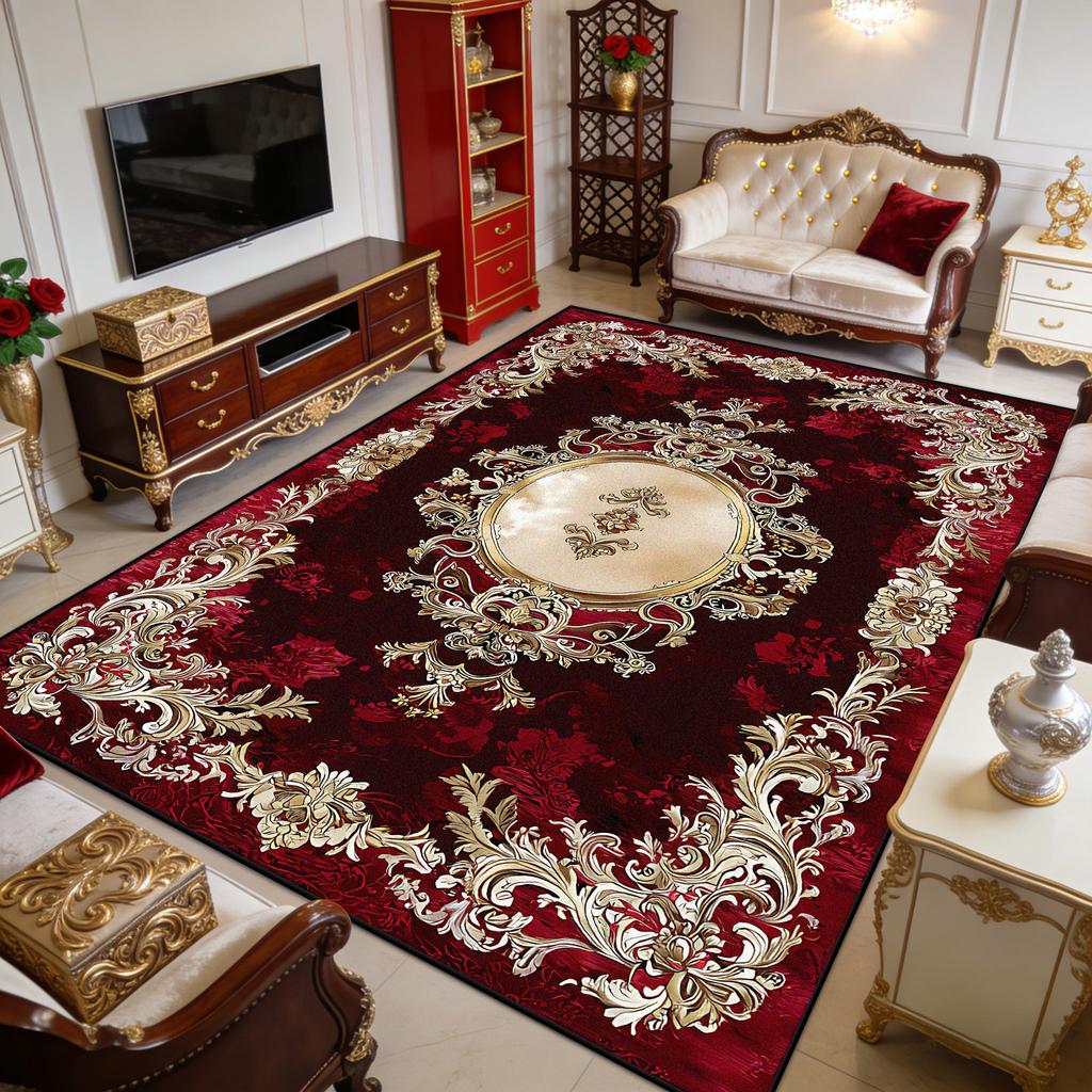Red European Luxury Fluffy Carpet for Living Room Decoration Bedroom Outdoor Easy Clean Rug Non-slip Short Velvet Sofa Floor Mat