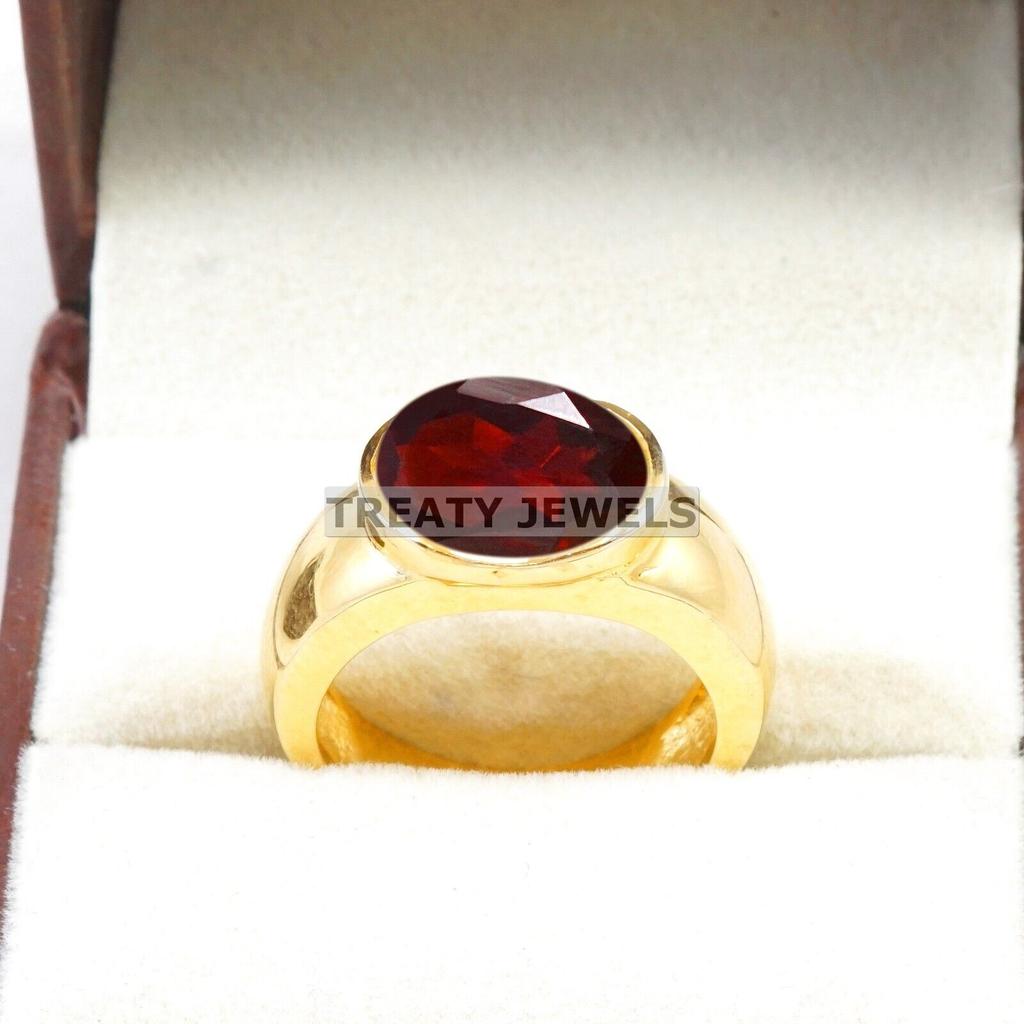 Garnet Oval Cut With 925 Sterling Silver Gold Plated Ring For Men's #B95 JL375671429036