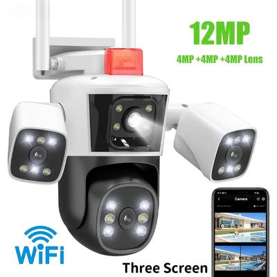 LS VISION Three Lens IP Camera 6K 12MP WiFi Wireless Security Protection Outdoor Three Screens PTZ CCTV Video Surveillance Auto Tracking