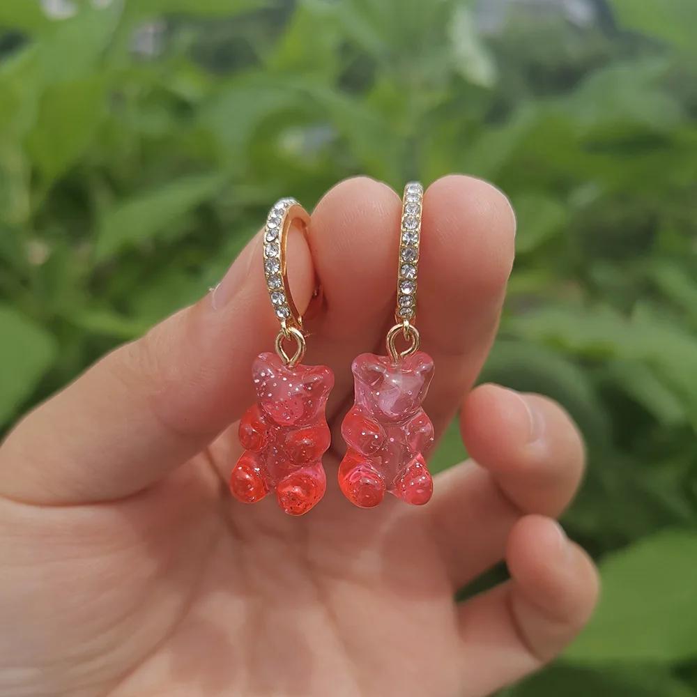 Cute Acrylic Candy Gummy Bear Dangle Earrings for Women Rainbow Bear CZ Hoop Earrings 2022 Korean Fashion Sweet Girl Zircon