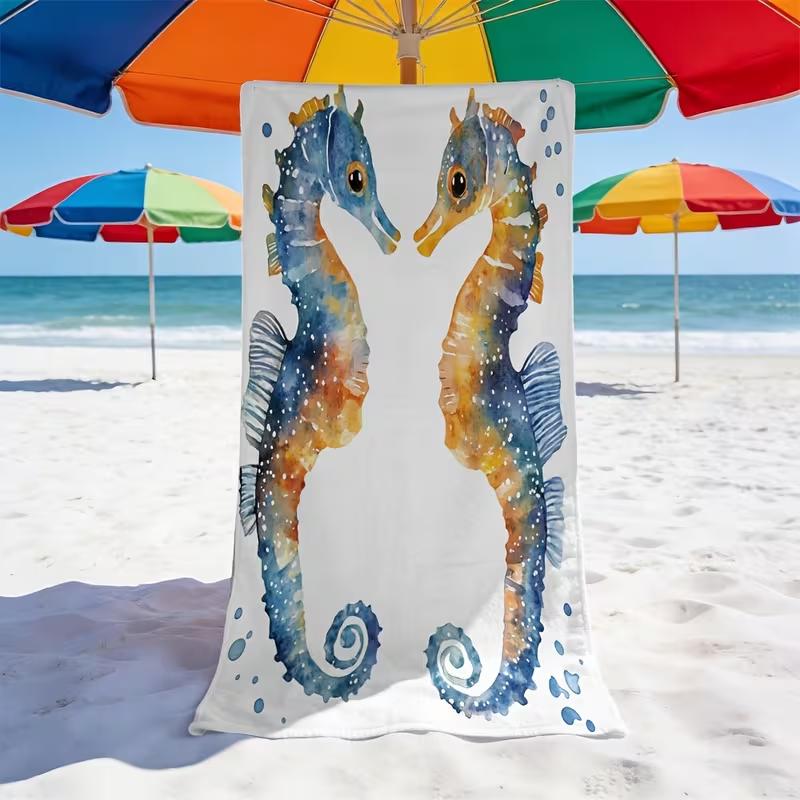 Buntes Seepferdchen Strandtuch Skurriler Unterwasser-Kunstdruck Schnelltrocknend Sandfest Saugfähiges Handtuch für Strand Reisen Urlaub