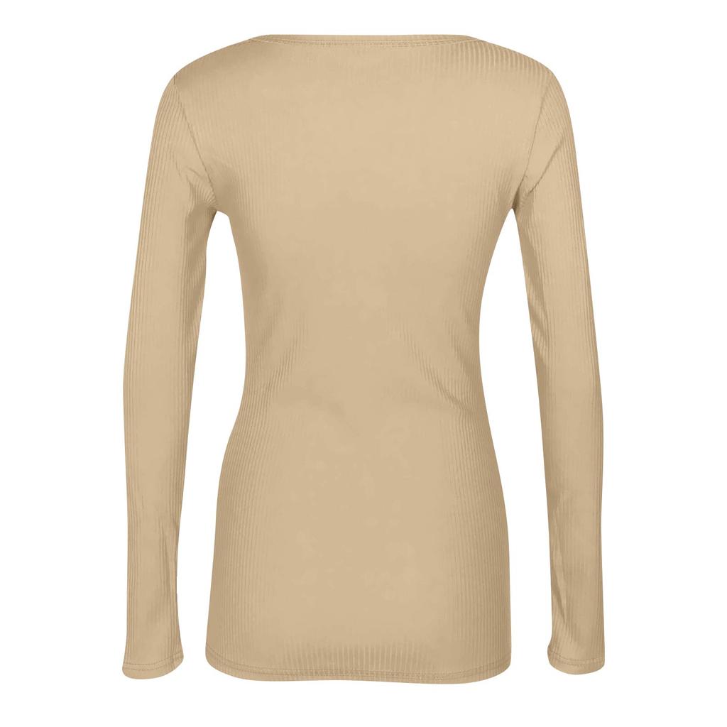 Women's  And Winter Slim Bottom T-shirt Fashion Casual Solid Color Square Neck Pullover Long Sleeve Top