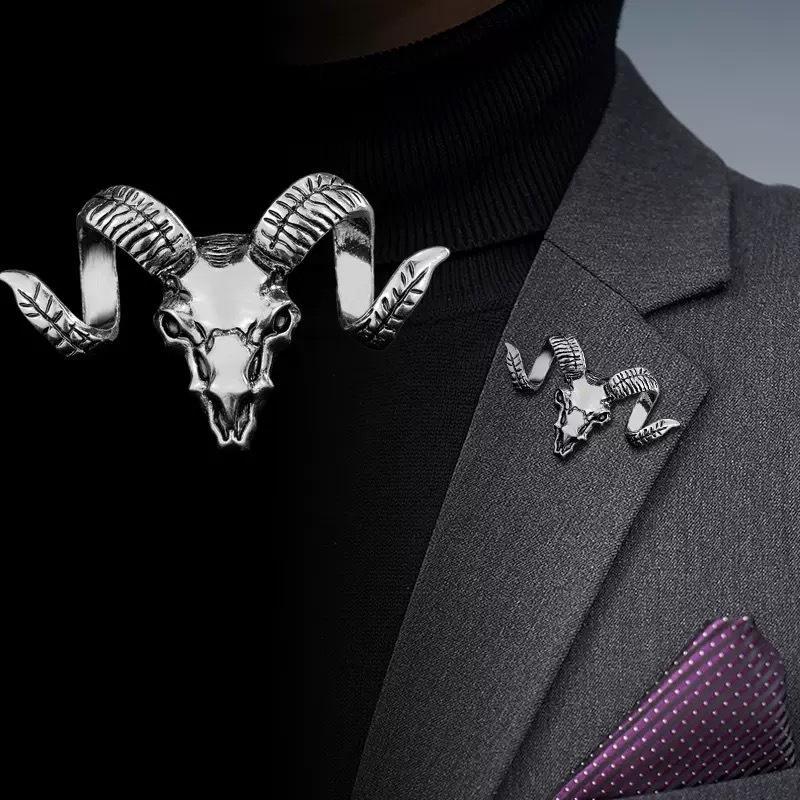 Retro Ram Skull Brooch Polished Alloy Metal Unique Gothic Punk Style for Party Wear Fashion Jewelry Accessory for Teens