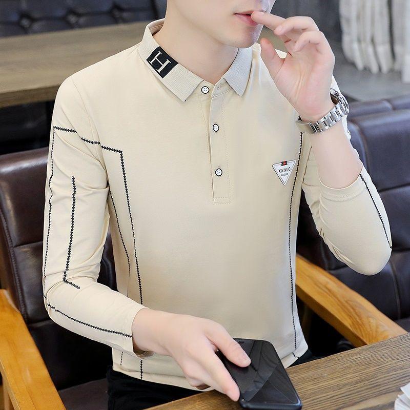 Pure Cotton Long-sleeved POLO Shirt Men's Shirt Collar T-shirt Spring Autumn Fashion Handsome T-shirt Top