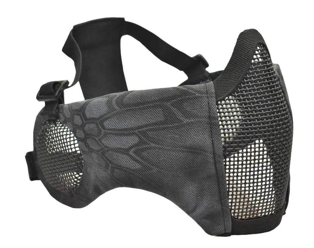 Τακτική Μάσκα Κρανίου Μισού Προσώπου με Προστασία Αυτιών και Στόματος από Μεταλλικό Πλέγμα για Υπαίθρια Οδήγηση και Σκοποβολή