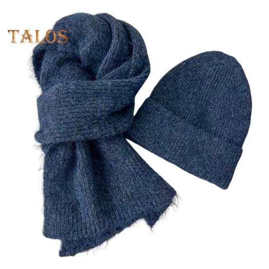 

Комплект из 2 предметов: шапка, шарф, термоподкладка, двухслойный дизайн, вязаный длинный шарф, шапка, комплект унисекс, зимняя спортивная одежда для отдыха на открытом воздухе темно-синий