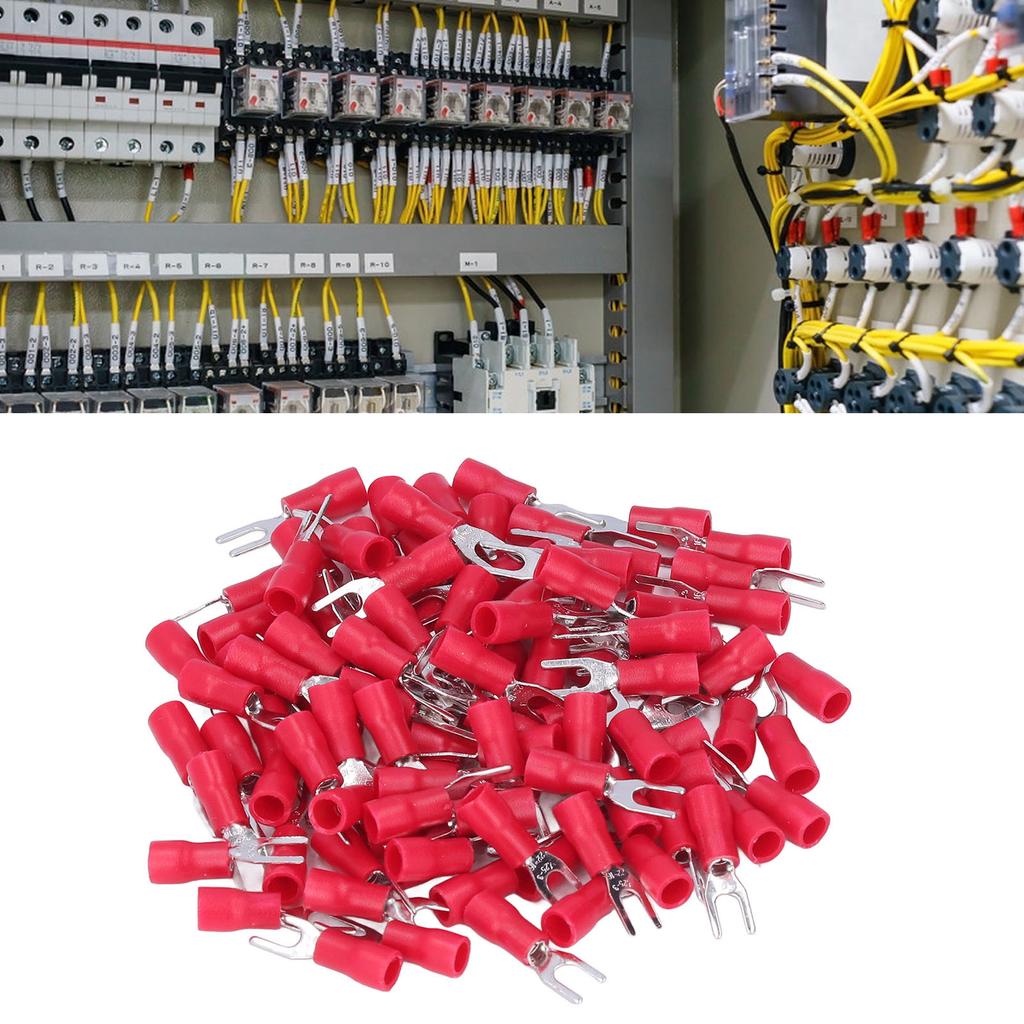 Fork Terminal Connector 100Pcs Set Kit for Equipment, Sturdy Copper Material, Insulated Terminal, Prevent Wire Bifurcation