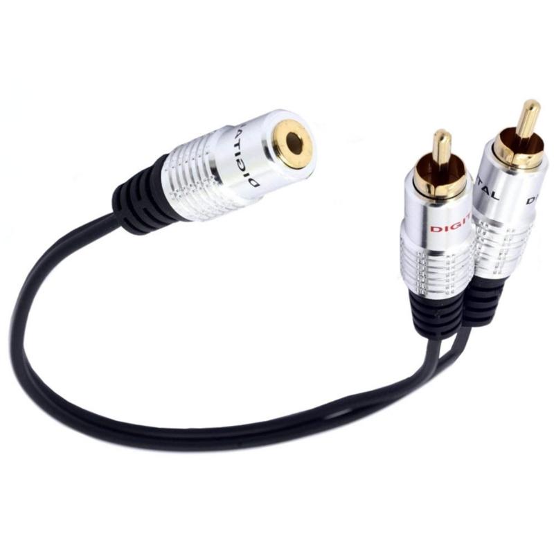 25cm Adapter Cord 3.5mm Female To 2RCA Male Cable Extension Line Gold Plated Connectors Designing