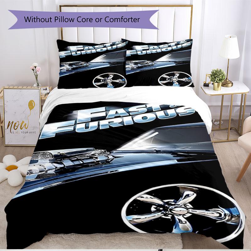 3pcs Duvet Cover Set (1*Duvet Cover + 2*Pillowcase, Without Core), Fast & Furious Print Soft All‑Season Bedding Set, Home Bedroom Decor Gift