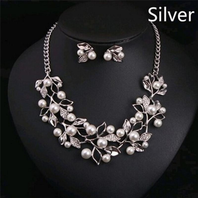 Pearls  Tree Leaves Necklace Earring  Elegant Ladies Luxury Jewelry Set