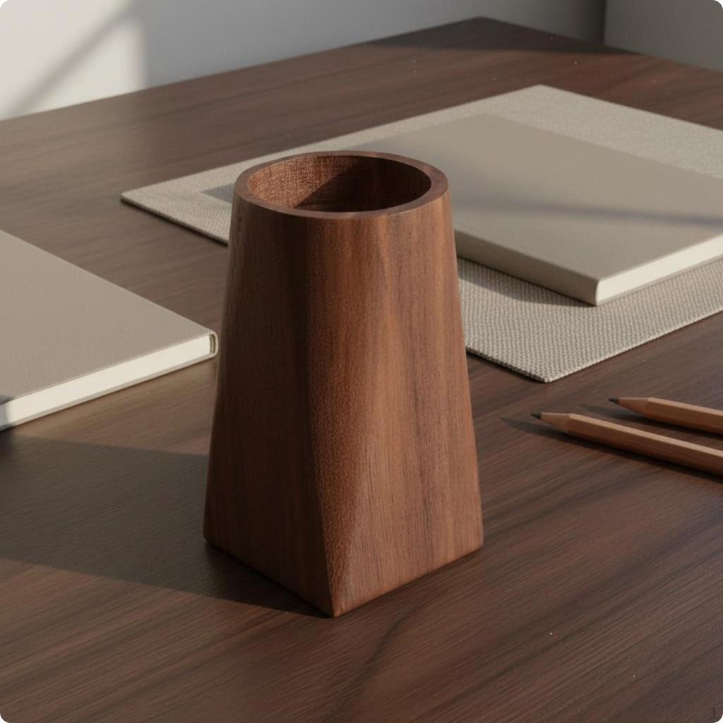 Wooden Pen Holder Multifunctional Walnut Writing Utensil Pot Minimalist Patterned