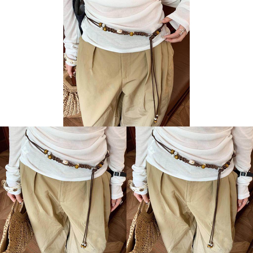 Handgewebter Damen-Taillengürtel im ethnischen Stil aus PU-Leder mit Perlendetails für Freizeitkleidung