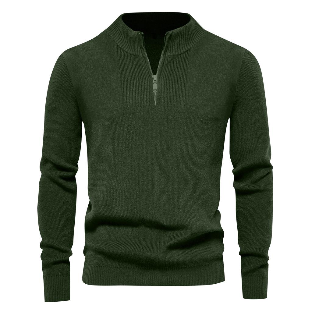 Men's Casual Loose Solid Color Semi-zipper Stand-up Collar Sweater, Men's Warm Long-sleeved Pullover Knitted Sweater