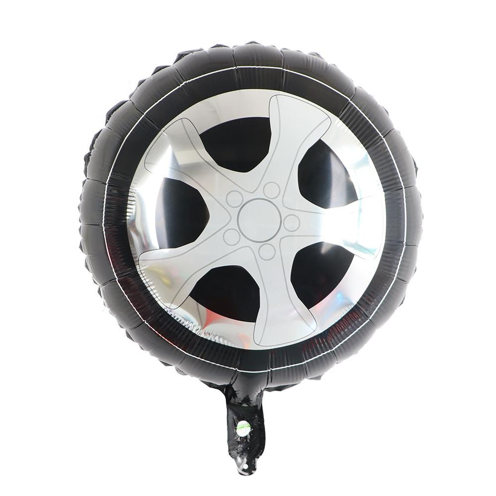 Tire Helmet Balloon 18 Inch Black And White Plaid Round Aluminum Film Balloon Racing Theme Party Decorative Balloon