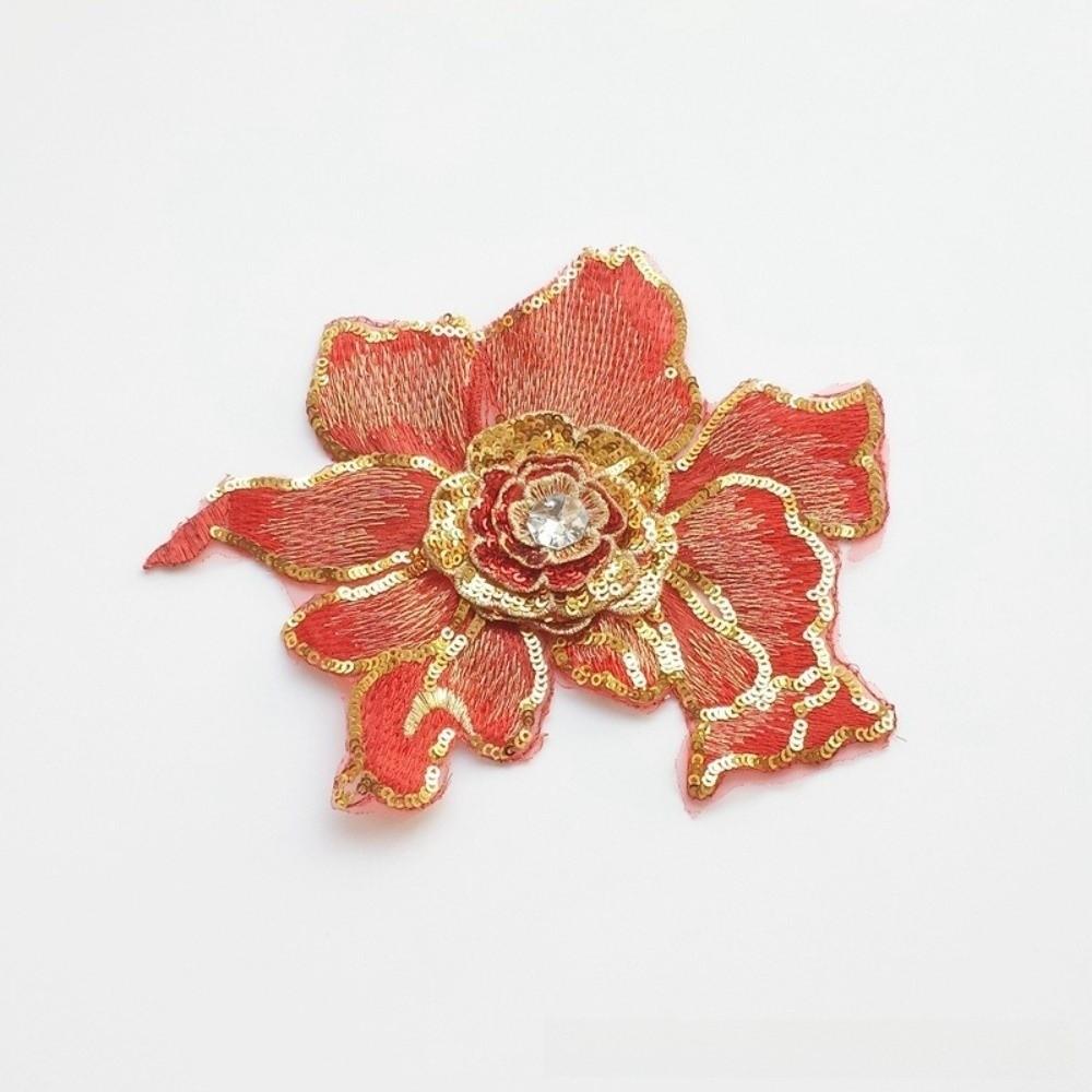 Mesh Applique 3D Flower Patch Fabric Lace Trim Rhinestone Patch Sequin Patch Clothing Decoration красный