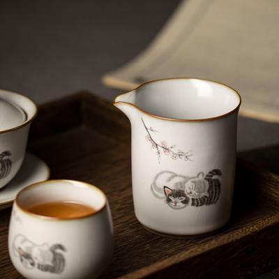 Ceramic Tea Pitchers Chahai Cute Cat Kung Fu Tea Accessories 300ml