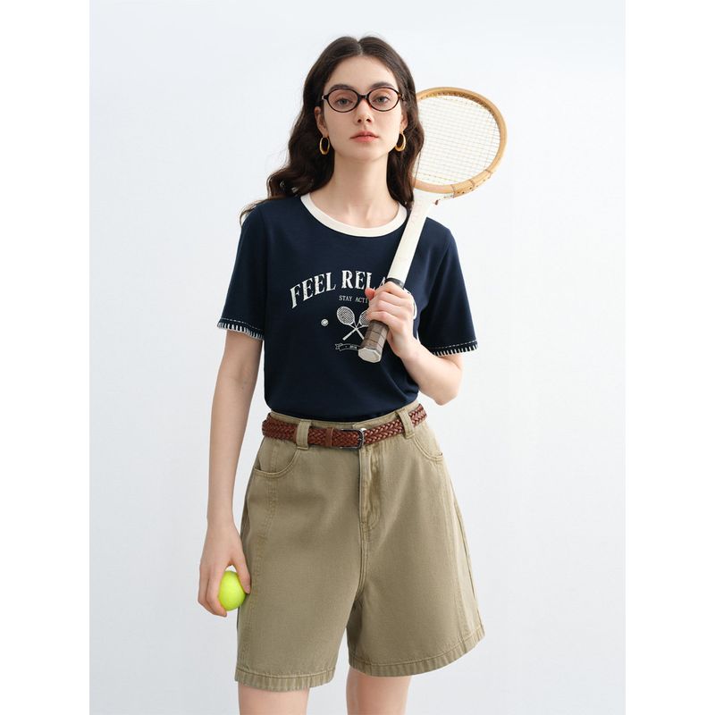 

Single Bundle Plus size Women s Retro Contrast Color American Loose Slim Looking T-shirt Round Neck Short Sleeve Tops Stylish Niche style Deep Tibetan Green 1 piece
