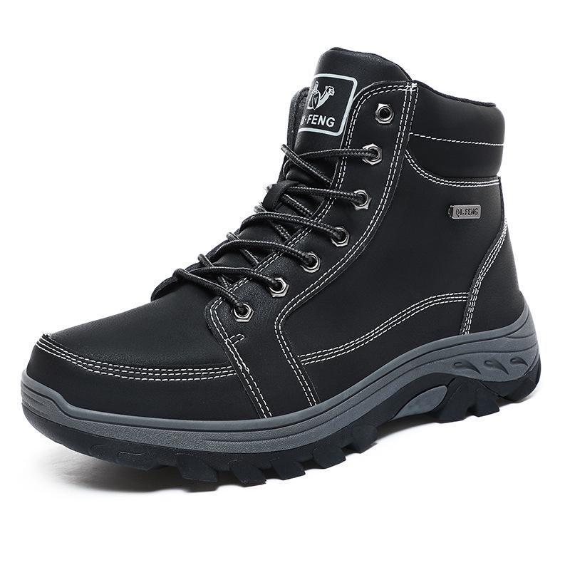 Men's Large Size Outdoor High-Top Hiking and Work Boots with Warm Cotton Lining