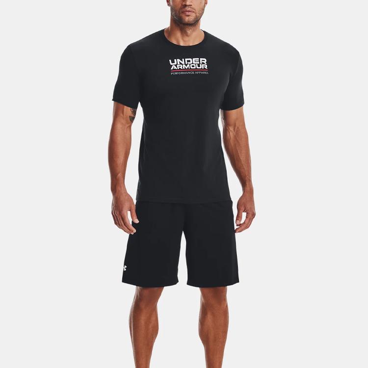 Under Armour Back Letter Logo Print Round Neck Sports Short Sleeve T-Shirt Men Tops Black 1370529-002