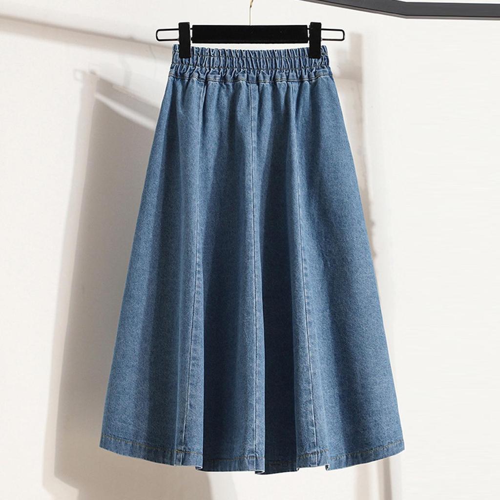 Women's Loose Medium Length Denim Skirt Casual High Waist Skirt