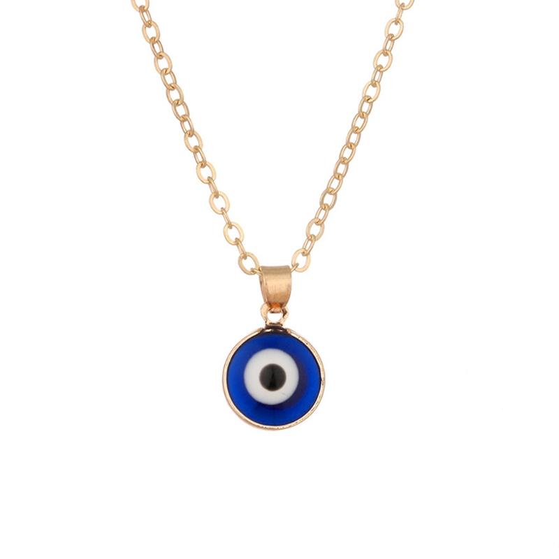 Trendy Demon Eye Necklace European and American Golden Chain Turkey Blue Eye Round Drop Shape Necklace for Women