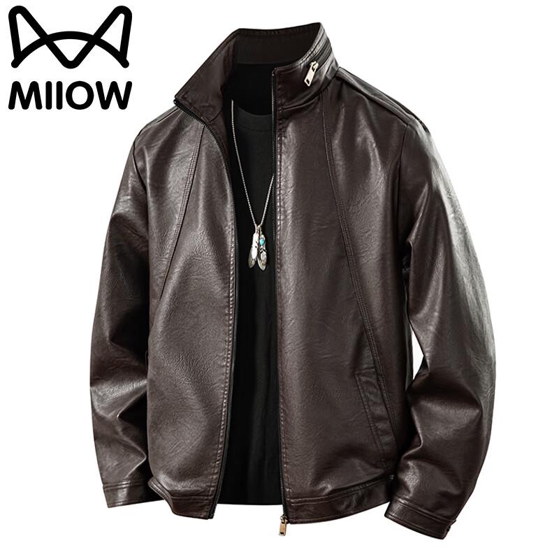 

Mao Ren Men s Stand-Collar PU Leather Jacket 4XL