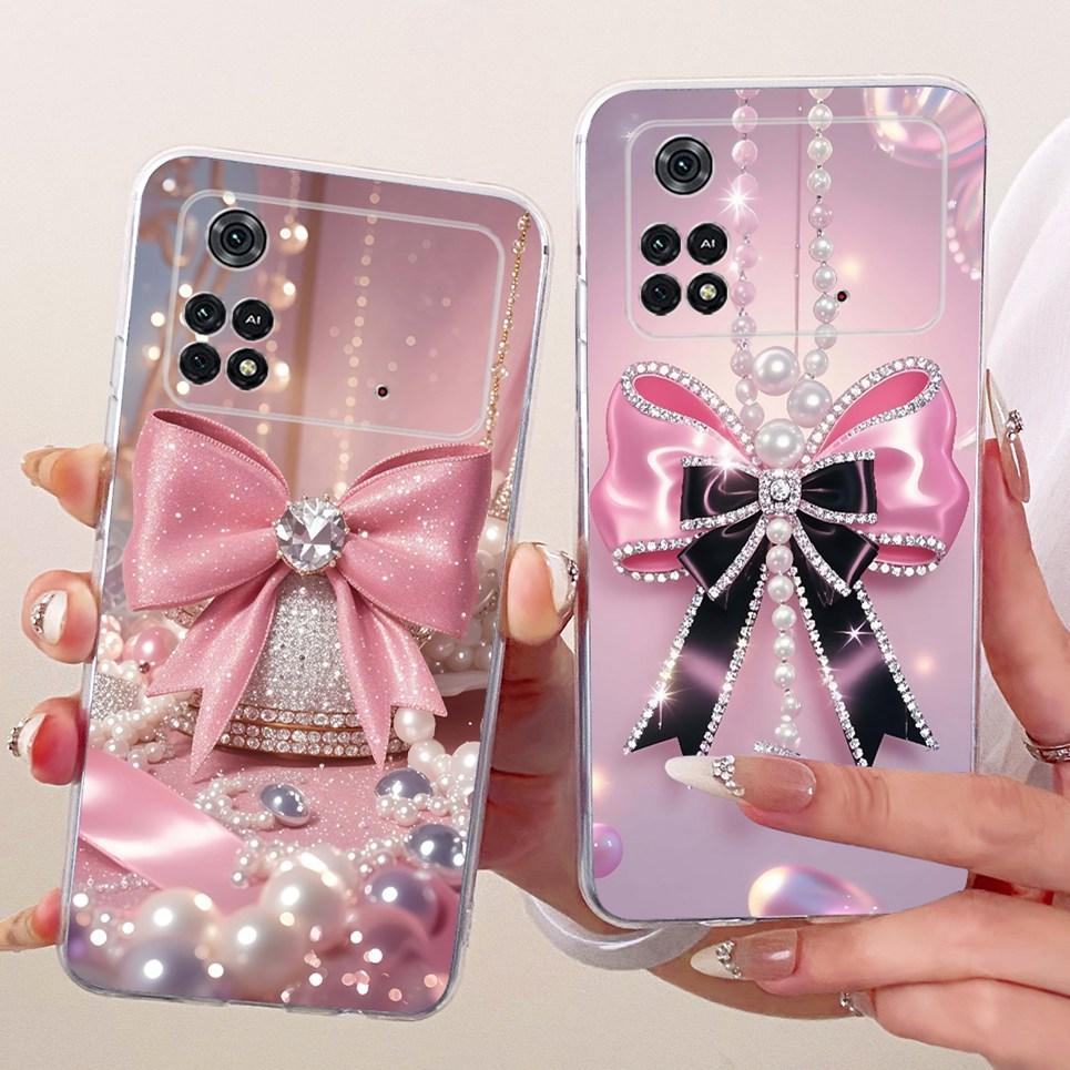 Luxury Flower Butterfly Bow Pattern Casing For Xiaomi Poco M4 Pro 4G 5G Back Cover Clear Soft Silicone Phone Case For PocoM4