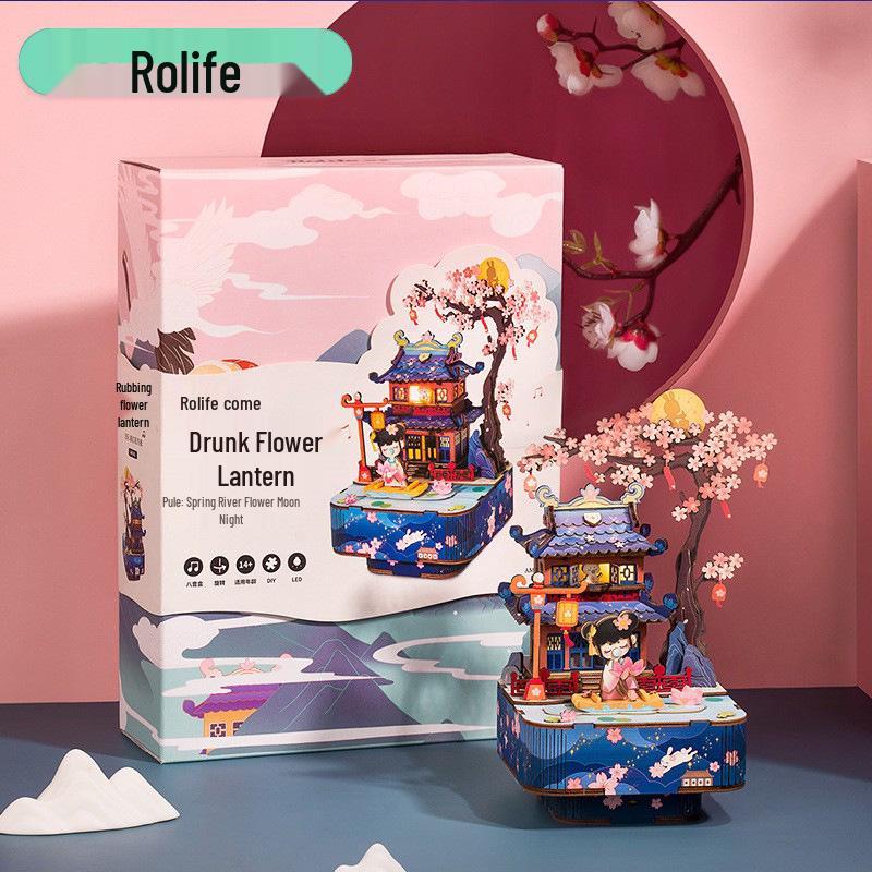 Ruotai Vintage Pozytywka DIY Puzzle 3D - Kreatywna Zabawka dla Dzieci i Prezent Urodzinowy