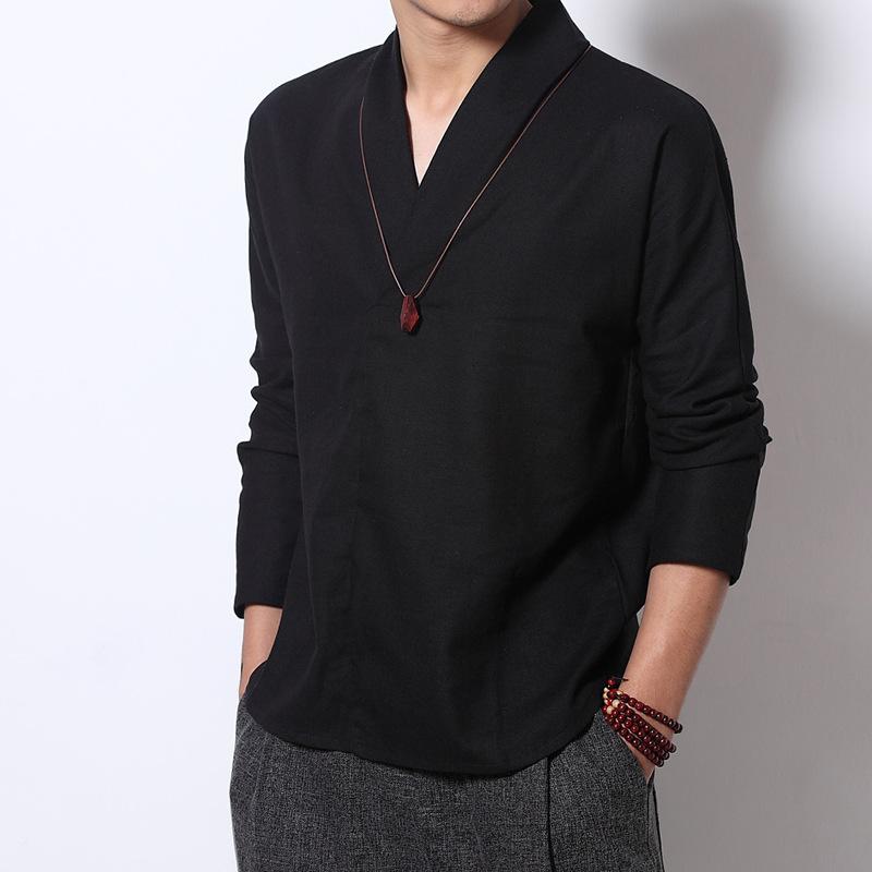 

Tang Suit, Chinese Style Linen Shirt, Men s Long-sleeved Loose Tea Clothes, Zen Clothes XXXXXL чорний